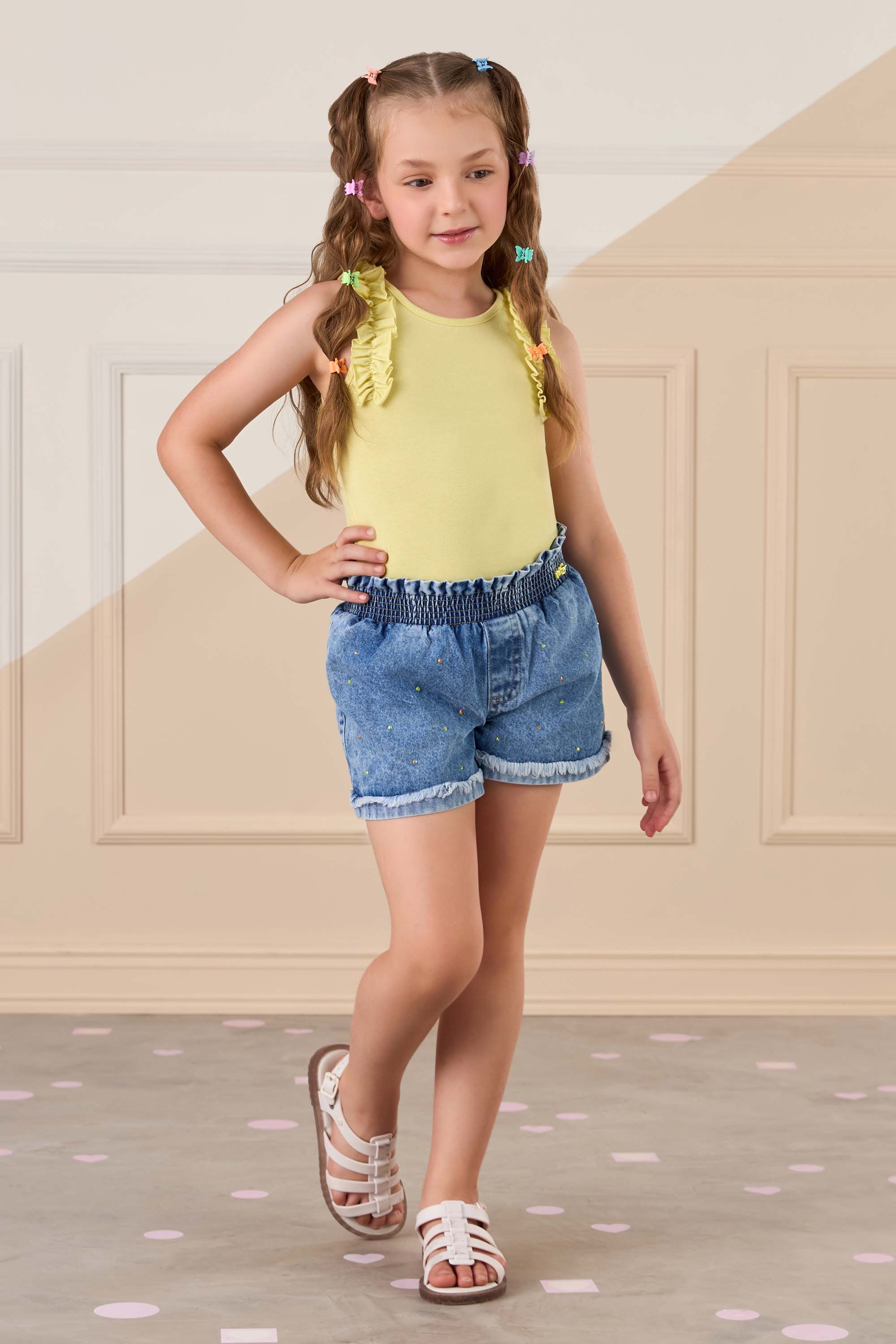 horts Jeans Infantil de Cintura Alta Mon Sucré