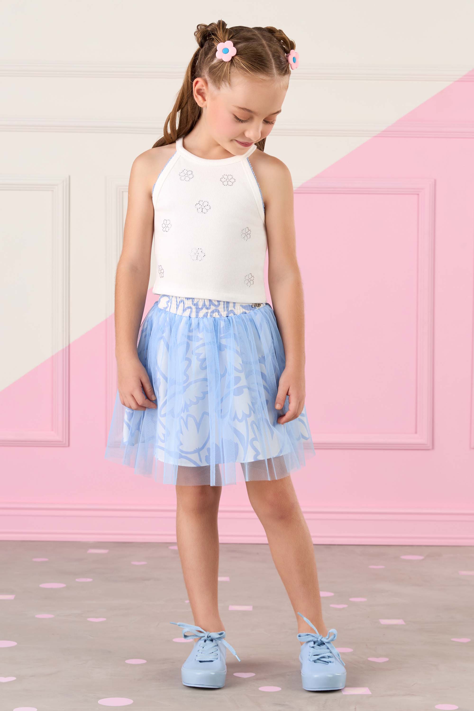 Conjunto Infantil com Blusa de Alças e Saia de Tule Mon Sucré