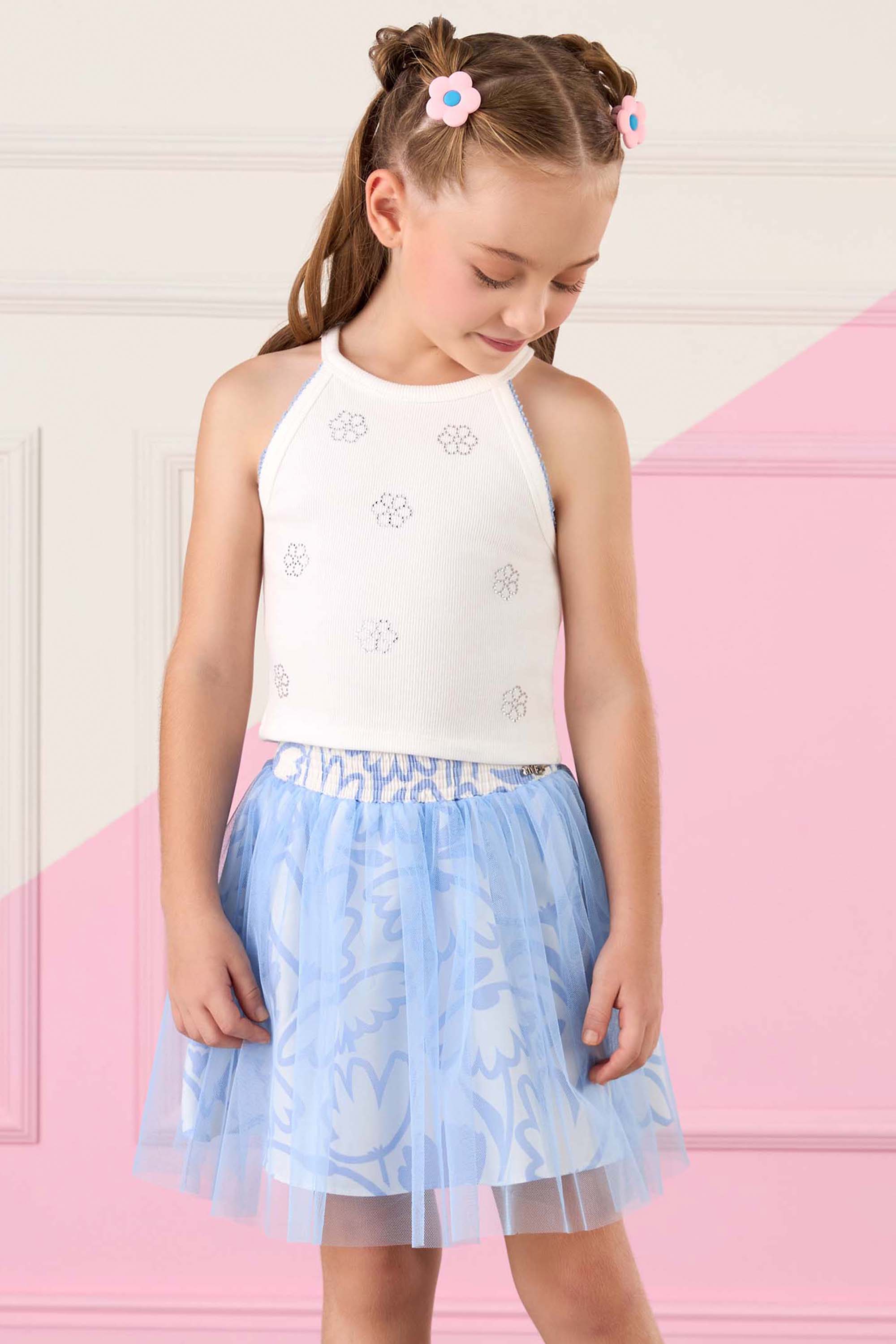 Conjunto Infantil com Blusa de Alças e Saia de Tule Mon Sucré