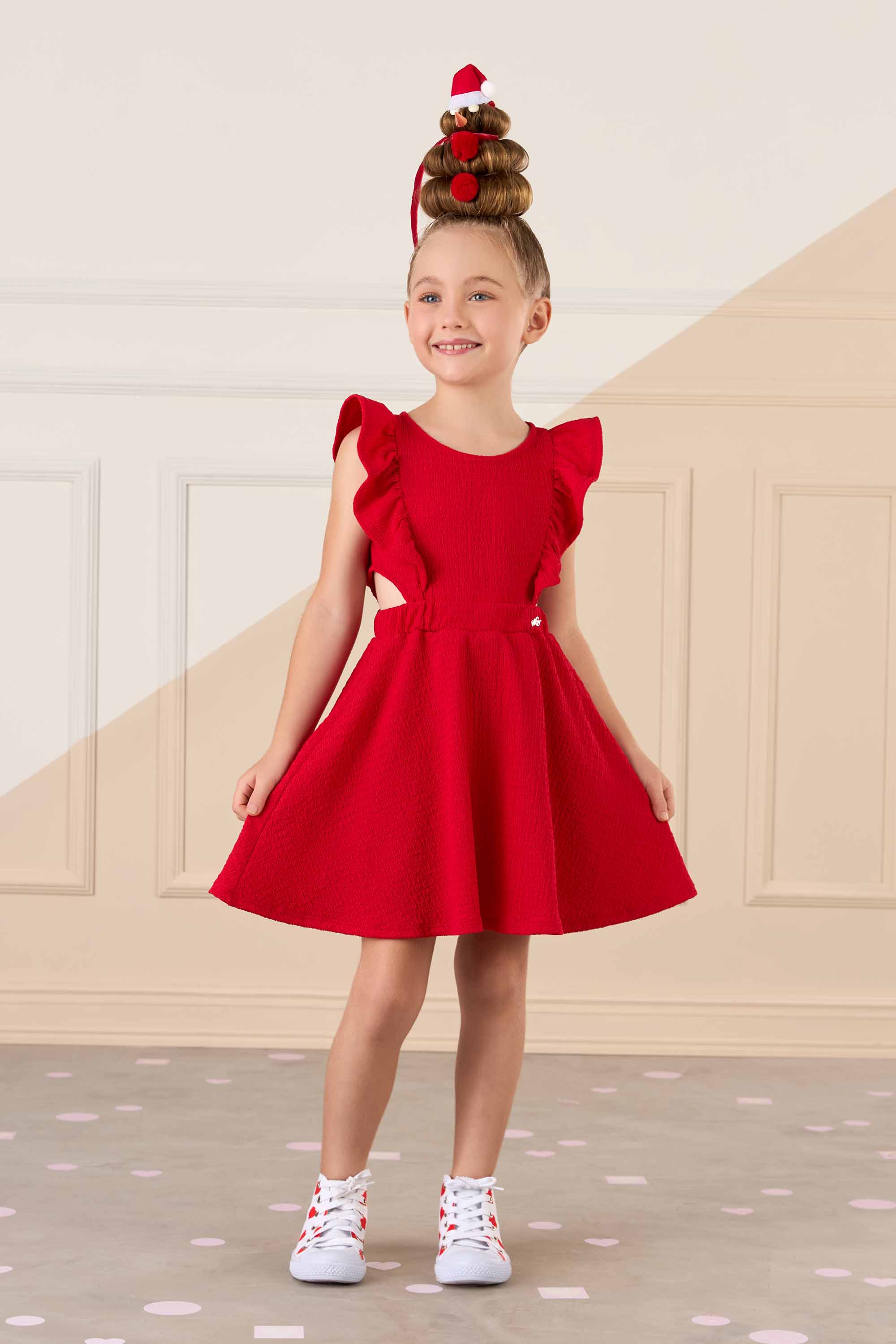 Vestido Infantil Mon Sucré Vermelho com Babados para o Natal