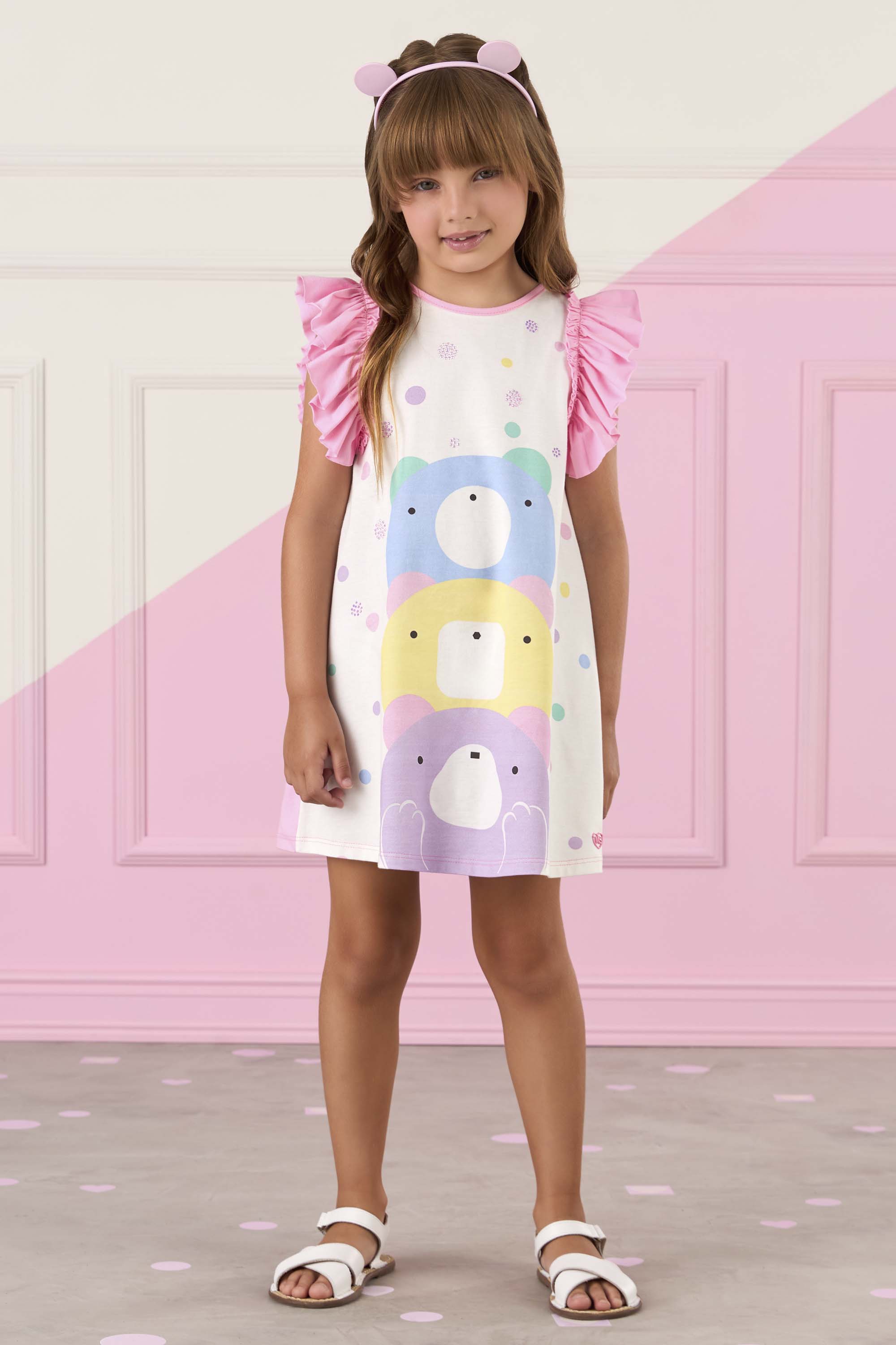 Vestido Infantil Mon Sucré com Ursos Coloridos Estilo e Conforto