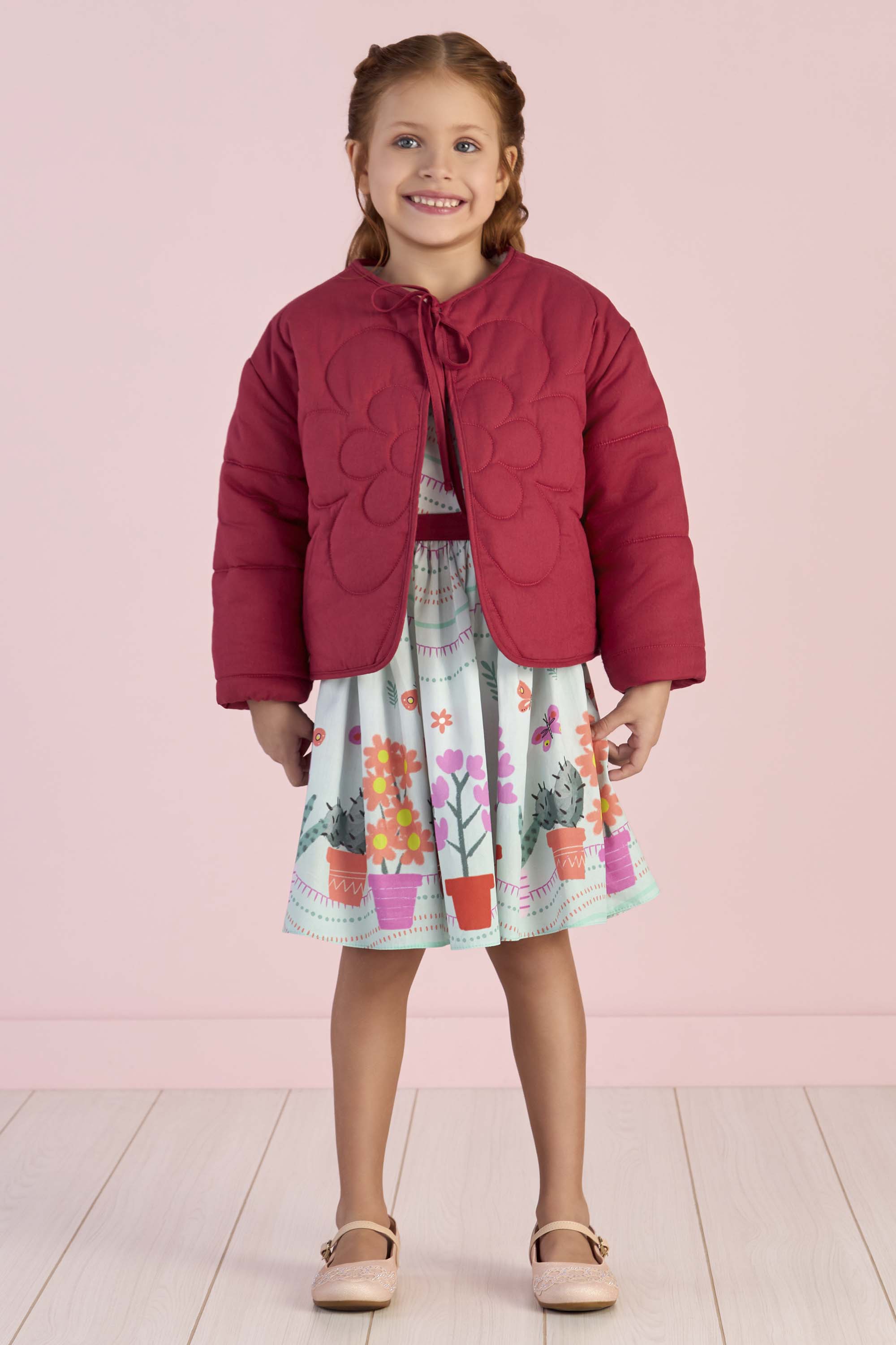 Jaqueta Infantil Acolchoada Mon Sucré com Matelassê Flor