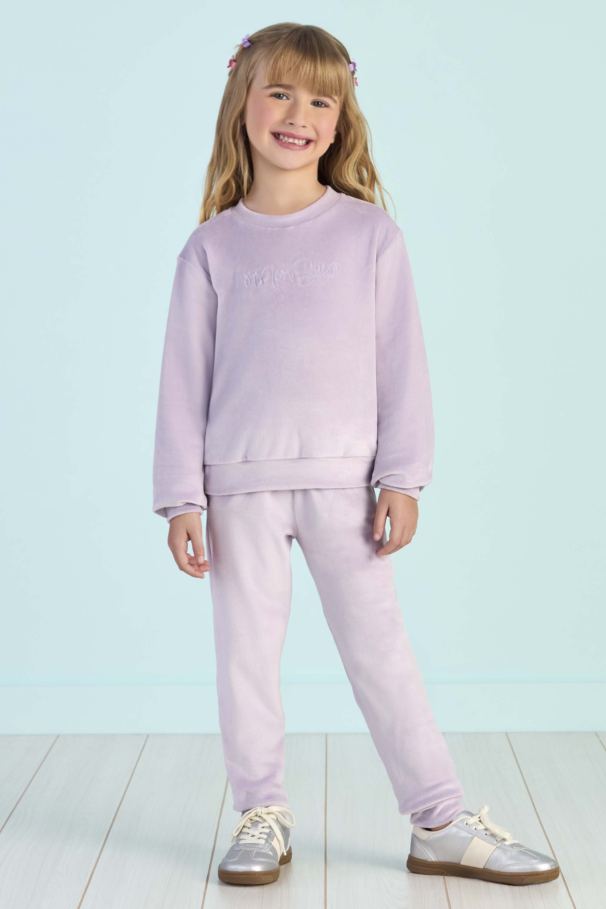 Conjunto Infantil Mon Sucré em Tecido Aveludado com Blusa e Calça